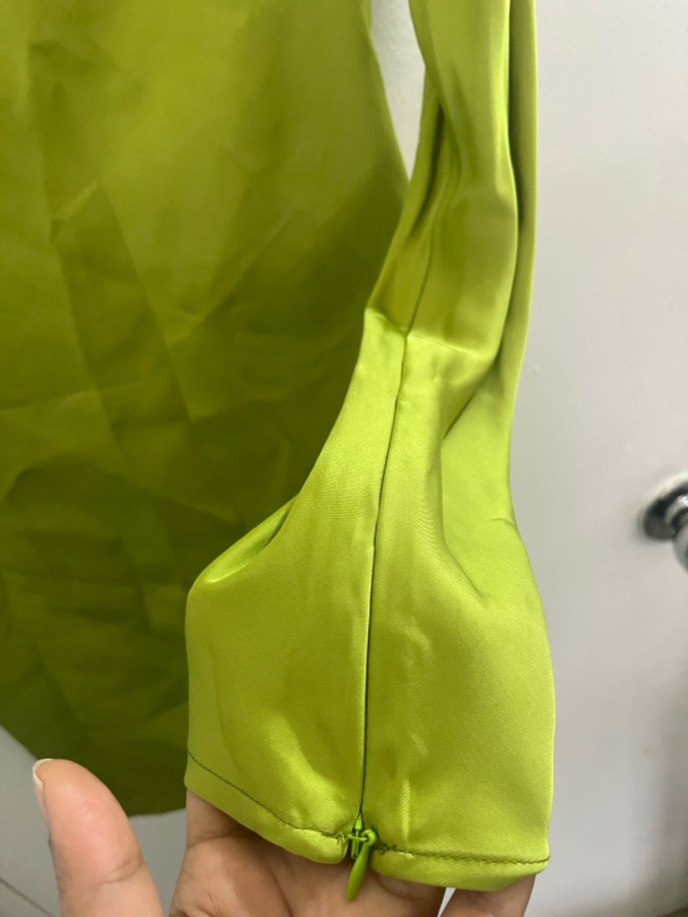 Mango Fitted Long-Sleeve Lime Green Sheath Dress - Picture 14 of 16
